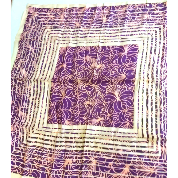 Scarf Square 26" X 26" Purple Pink Cream Elegant Feminine Geometric 1960's Style - Picture 3 of 6